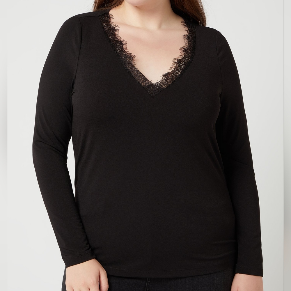 NWT Long-Sleeve Lace Trim Blouse